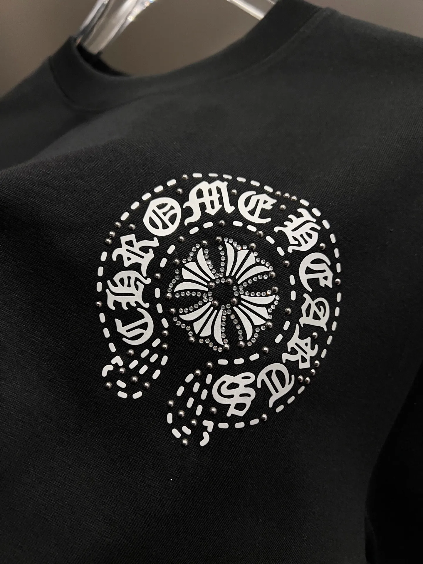 🅿️190 CH Crowe 2025 autumn and winter new short-sleeved T-shirt, cross foam technology + Middle Eastern Australian diamond design technology, the real thing is great🔥Same style for men and women, loose version, size S M L XL XXL five sizes black white
